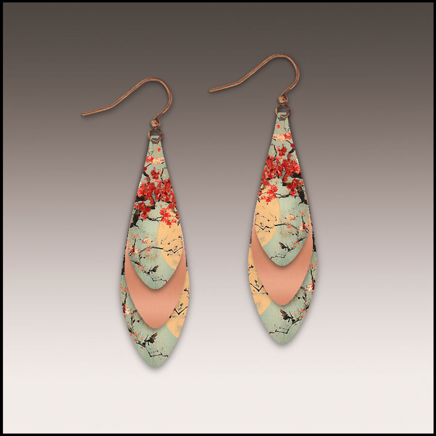 Stainless Steel and hypoallergenic copper 1/2 x 1 1/2  giclee printed floral triple stack design by Illustrated Light.