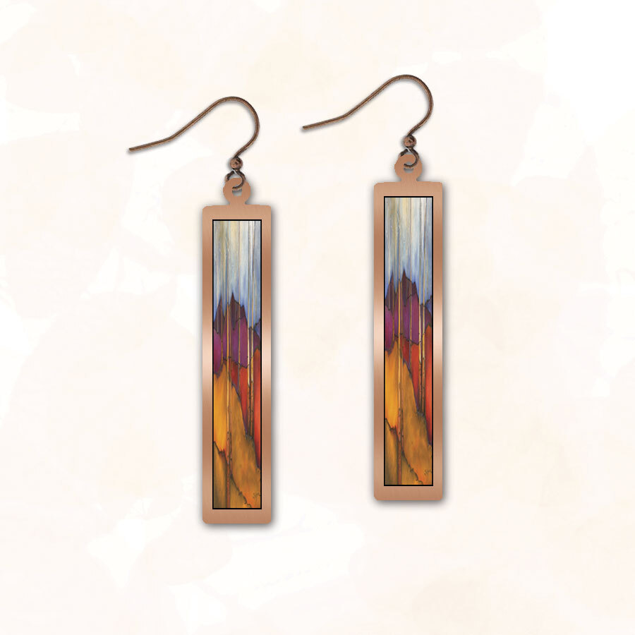 Stainless Steel and hypoallergenic copper 1/4 x 1 1/2 giclee printed abstract design by Illustrated Light.