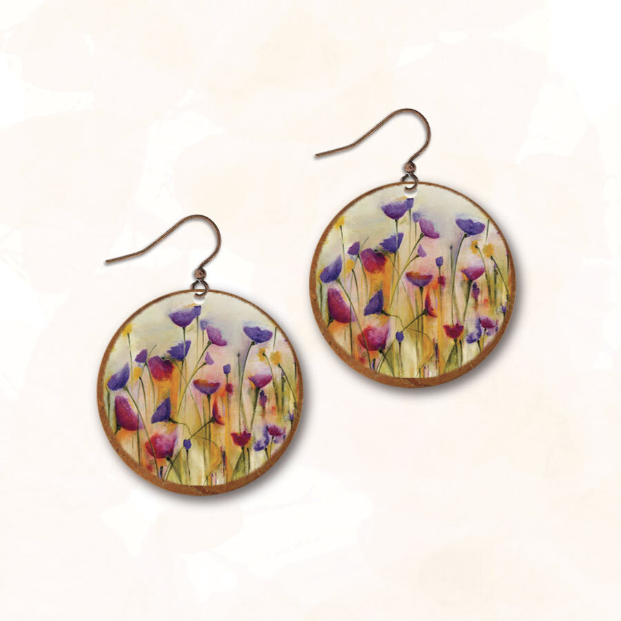 Stainless Steel and hypoallergenic copper 1 round giclee printed floral design by Illustrated Light.