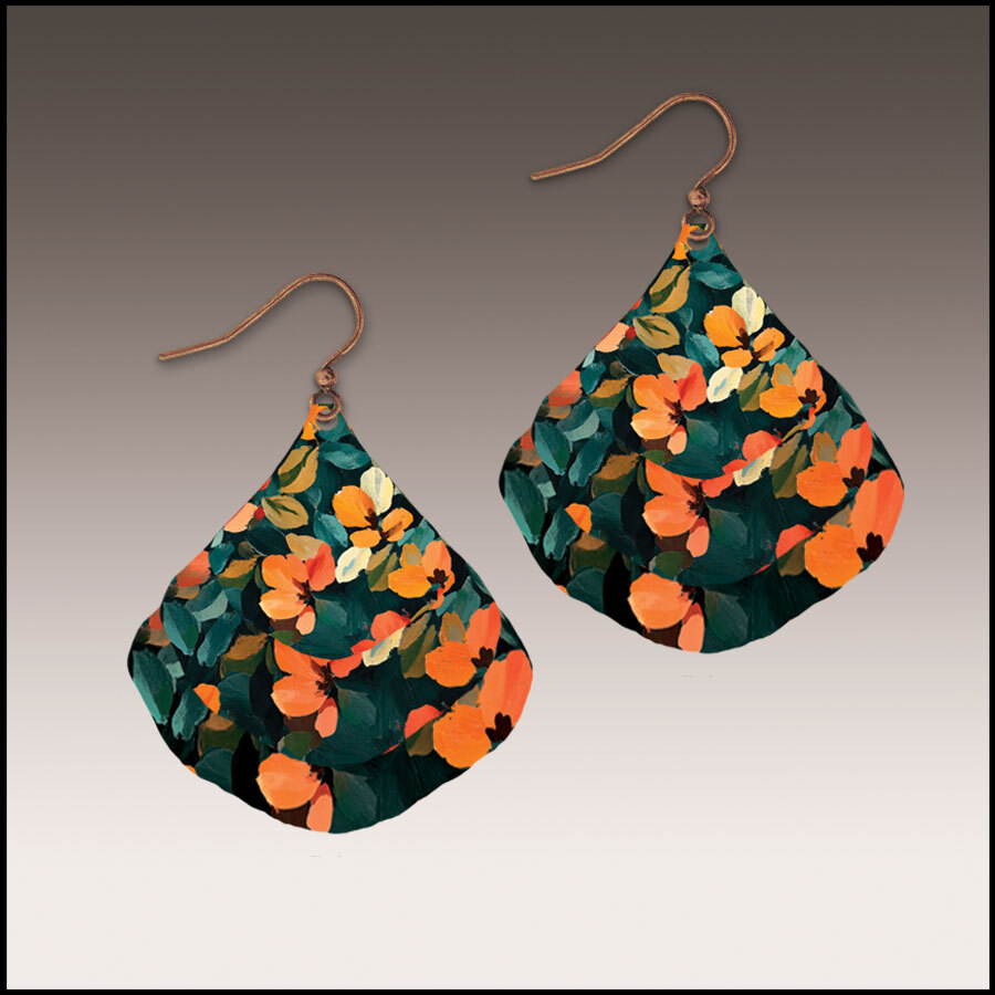 Stainless Steel and hypoallergenic copper 1 x 1 3/4  giclee printed floral design by Illustrated Light.