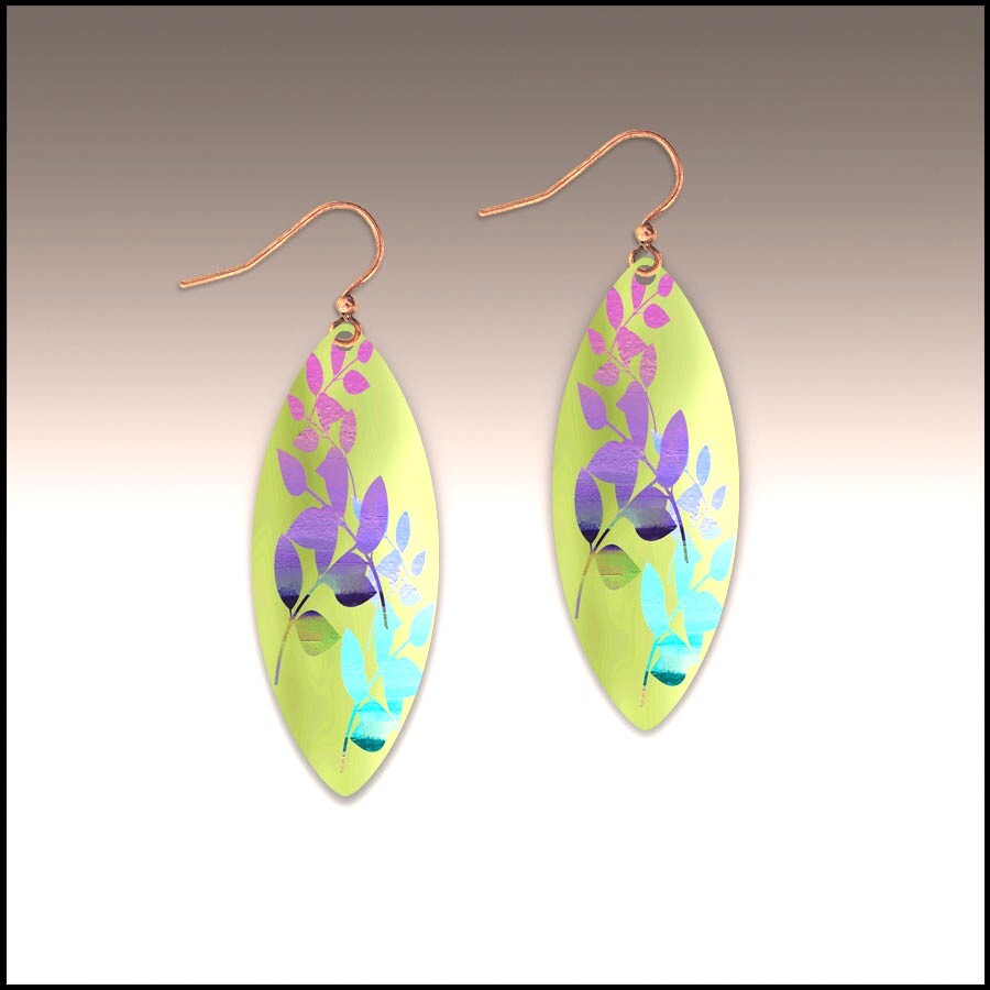 Stainless Steel and hypoallergenic copper 3/4 x 1.5  giclee printed floral design by Illustrated Light.
