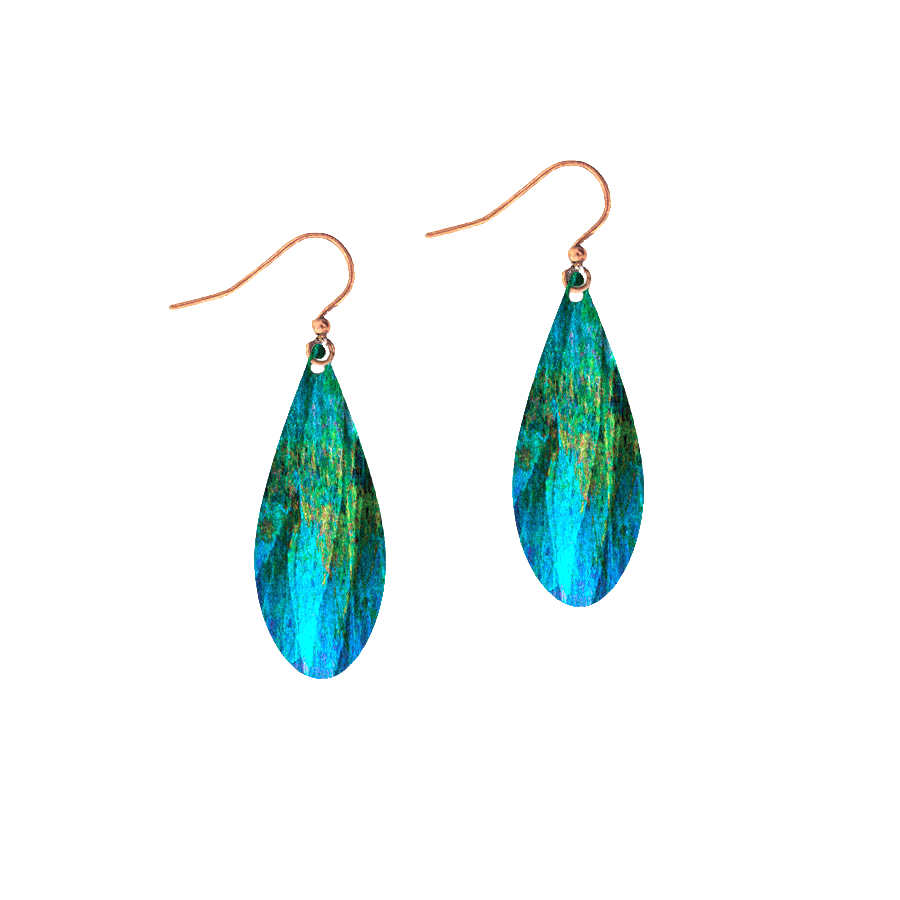 Stainless Steel and hypoallergenic copper giclee printed Blue Nature Dew Drop design by Illustrated Light.