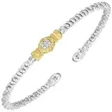 Sterling Silver & 14KY 0.05ctw G, SI Diamonds 2mm petite diamond cuff bracelet by Alwand Vahan