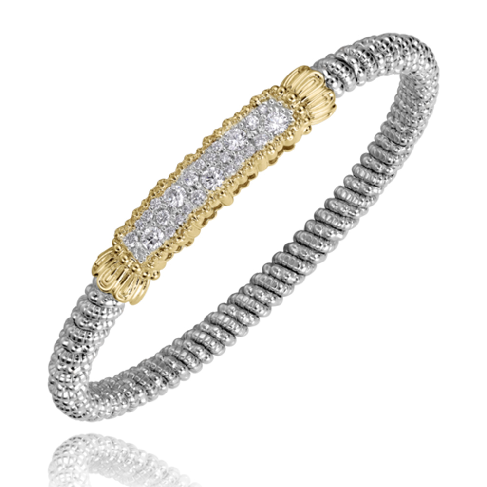 Sterling Silver & 14ky 0.82ct tw G, SI Diamond 6mm bar bangle with hidden clasp by Vahan