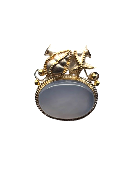 Sterling Silver 22K Gold Vermeil Blue Chalcedony starfish and shell OOAK tube bail pendant by Michou  