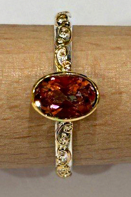 Sterling Silver 22K gold vermeil 6x8mm faceted oval Azotic Ecstasy Topaz size 8 ring by Michou