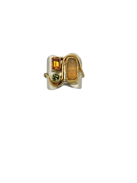 Sterling Silver 22K gold vermeil faceted peridot and citrine and Ethiopian Opal ring size 6 made by Michou  