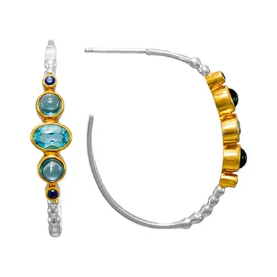 Sterling Silver 22K gold vermeil faceted round baby blue topaz and sapphire post earrings by Michou 