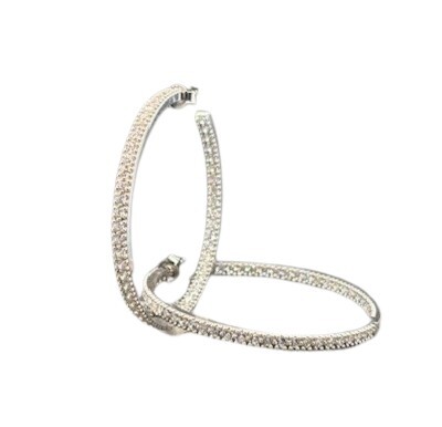 Sterling Silver 2.7mm x 41mm faceted crystal inside/outside post earring hoops 