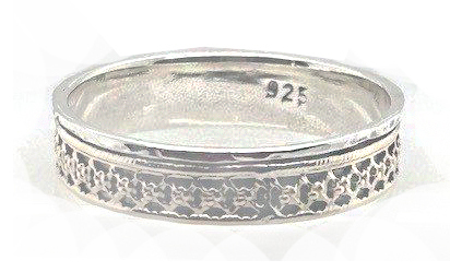Sterling Silver 9K gold decorative stack band ring size 8 made by Ithil metal works.