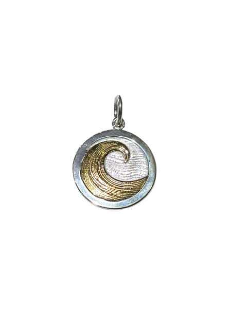 Sterling Silver Gold Plate 27mm medium WAVE ever changing, ever strong pendant by LOLA