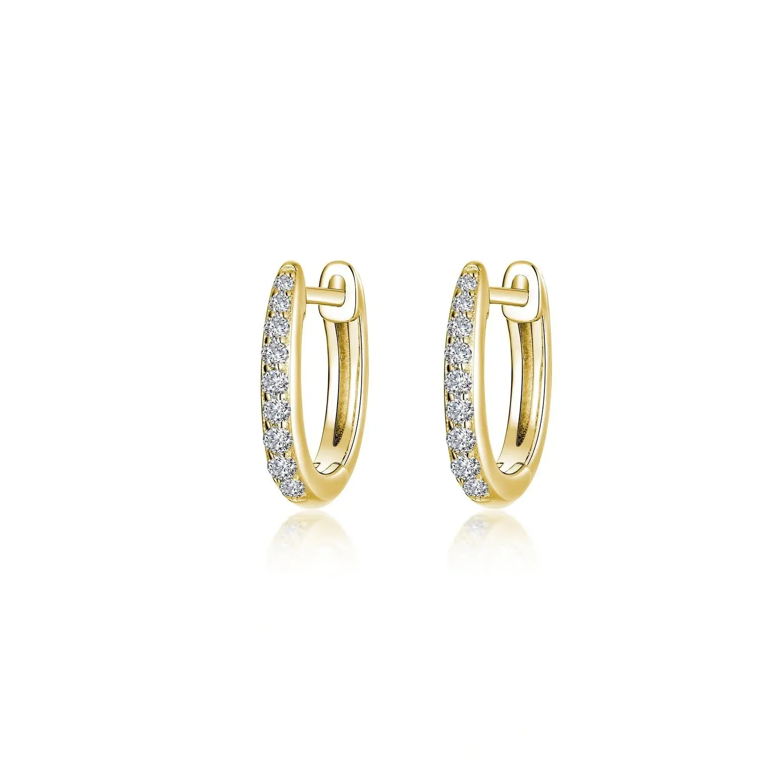 Sterling Silver Gold Plated Platinum .18ctw Lassaire simulated diamond pave rectangle click hoop earrings by Lafonn.