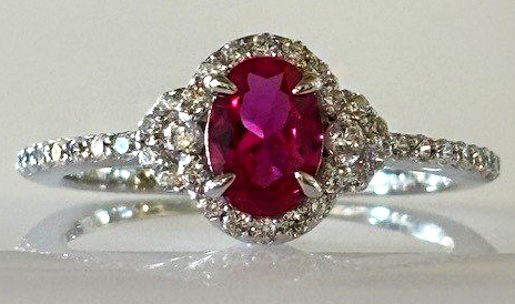 Sterling Silver Platinum 1.16cttw Lassaire simulated diamond & lab created faceted Ruby  ring size 8 by Lafonn.