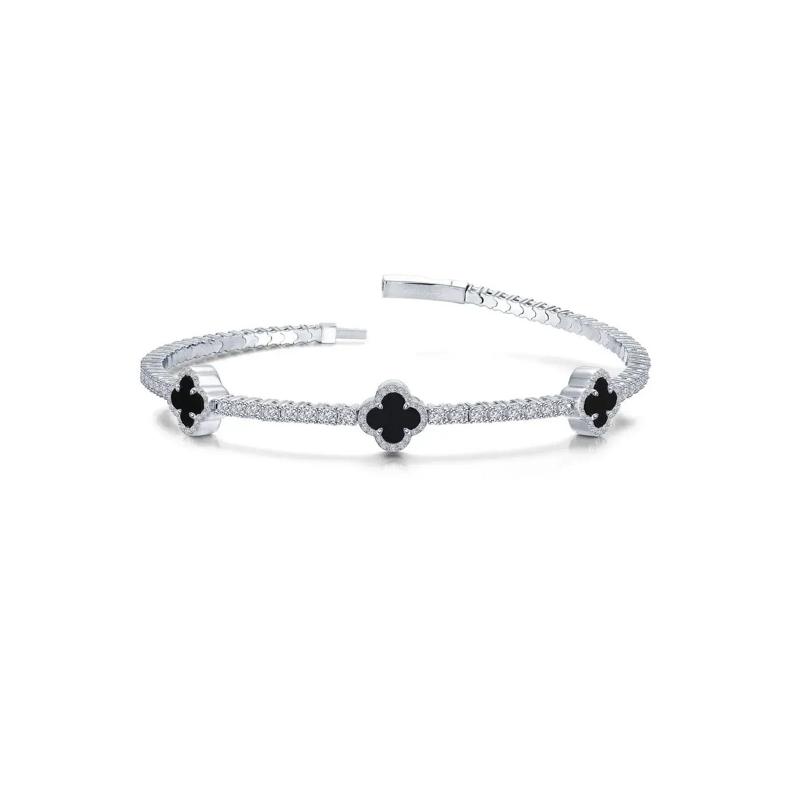 Sterling Silver Platinum 2.40ctw black onyx & Lassair simulated diamond 2mm tennis flexible bangle size 6.8 by Lafonn