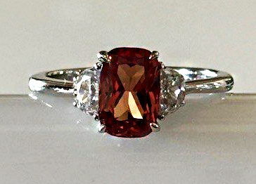 Sterling Silver Platinum 3.58cttw lab created Padparadscha fancy colored sapphire & Lassaire simulated diamond ring, size 8 by Lafonn.