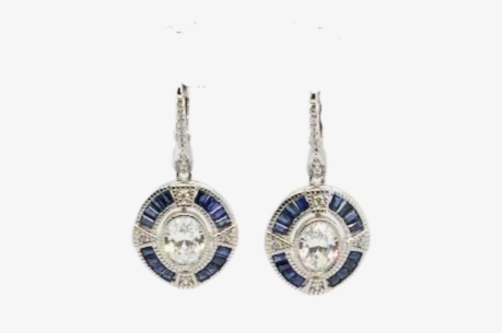 Sterling Silver Platinum 4.48cttw Baguette Oval Art Deco Lab created blue sapphire lever back earrings by Lafonn.