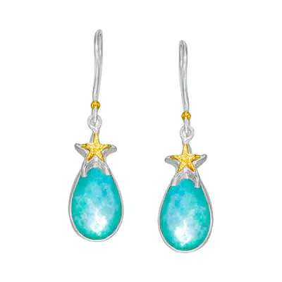 Sterling Silver and 22K Gold Vermeil Earring with Amazonite, checkerboard cut crystal quartz, Mother of Pearl french wire earring made by Michou 