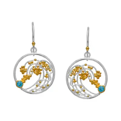 Sterling Silver and 22K Gold Vermeil Earring with Baby Blue Topaz rolling waves french wire earrings made by Michou