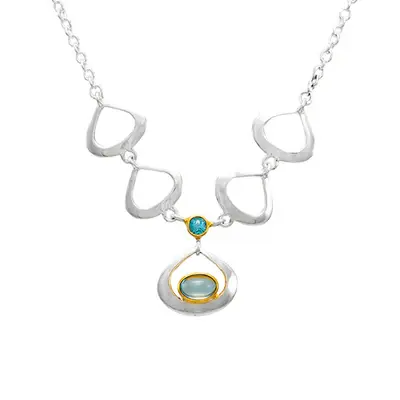 Sterling Silver and 22K Gold Vermeil Necklace with faceted and cabochon Baby Blue Topaz