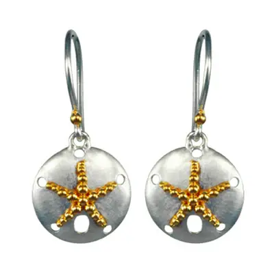 Sterling Silver and 22K Gold Vermeil Sand Dollar french wire earrings made by Michou 