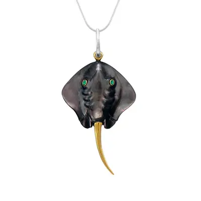 Sterling Silver and 22K Gold Vermeil Stingray with Black Mother of Pearl and Emerald eyes pendant/necklace by Michou