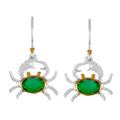 Sterling Silver and 22K Gold Vermeil oval faceted mystic quartz crab french wire earrings. 
