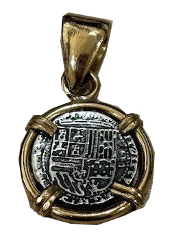 Sterling Silver and Alchemia 21mm round reproduction Spanish reversible coin pendant by Charles Albert