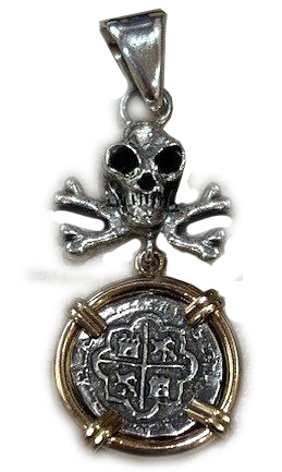 Sterling Silver and Alchemia  Skull with Crossbones and Coin pendant by Charles Albert.