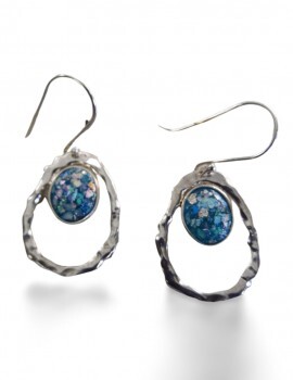 Sterling Silver blue Roman Glass french wire earrings made by Ithil Metal Works 