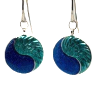 Sterling Silver blue/turquoise yin and yang wave french wire earrings by Nicole Barr