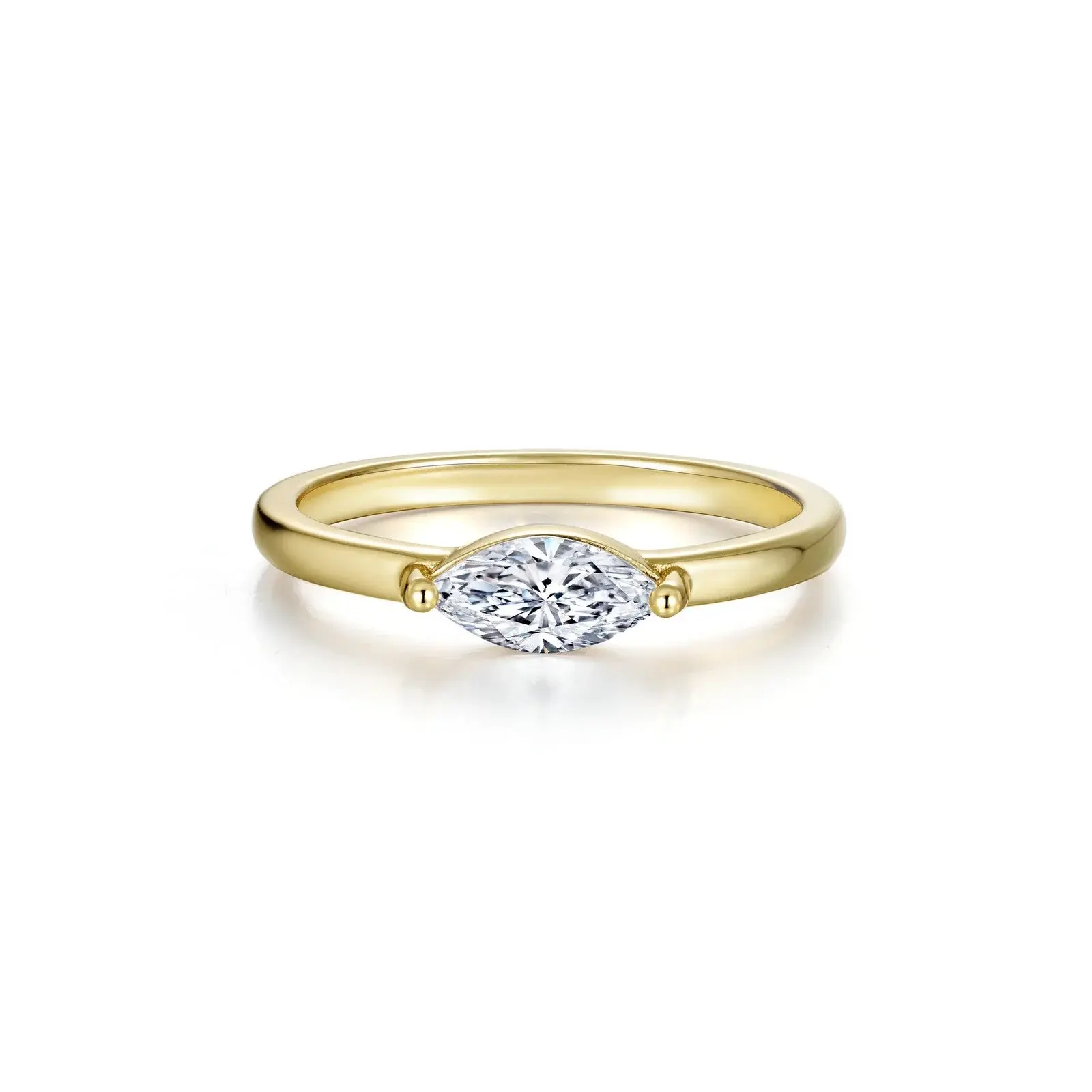 Sterling Silver gold plated .47ctw east-west style Marquise solitaire ring size 8 made by Lafonn 