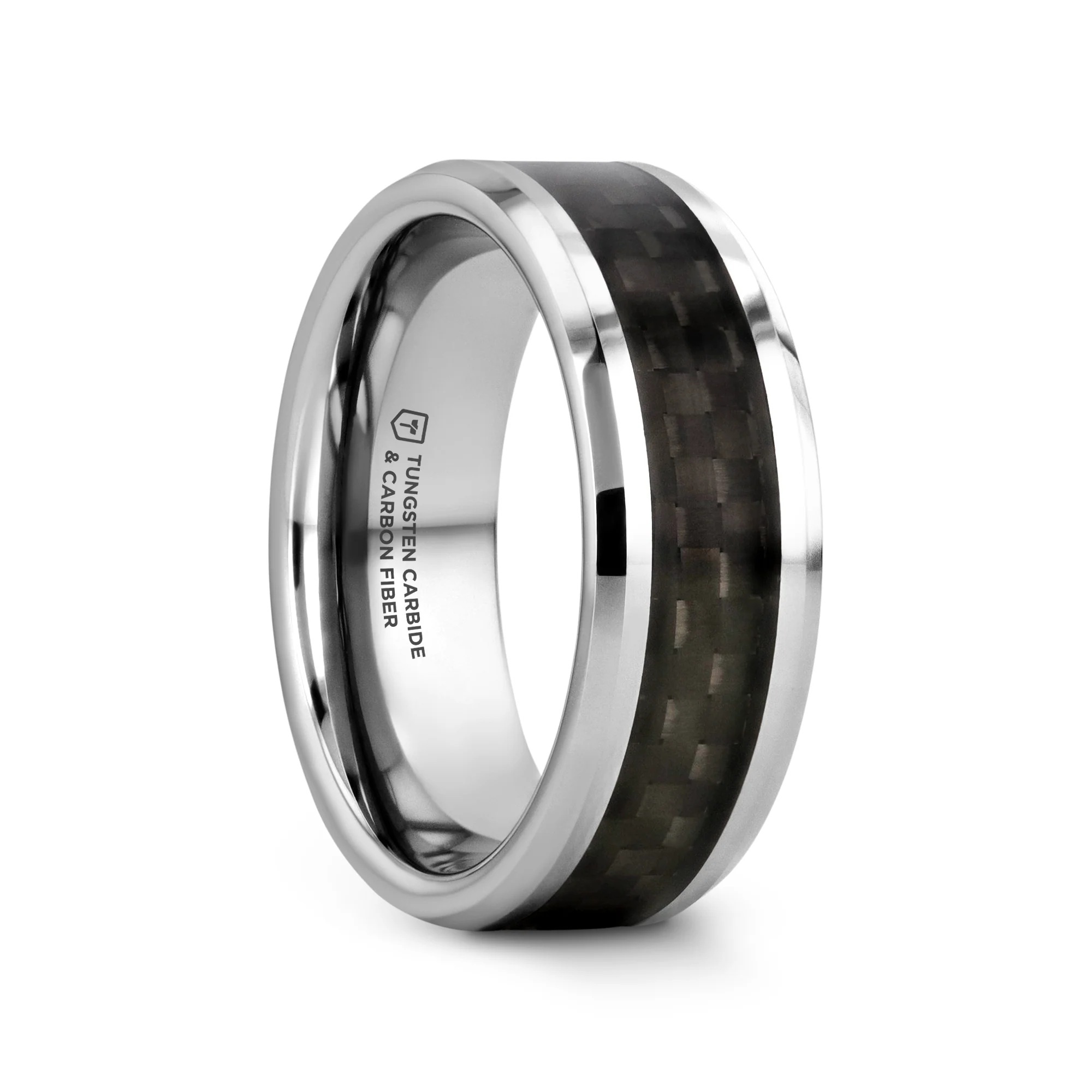 MAXIMUS 8mm Black Carbon Fiber Inlay Tungsten Carbide Band by Thorsten, size 10