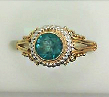 s.s. & gold vermeil 6.5mm Paraiba Topaz bezel set ring by Michou (one-of-a-kind)