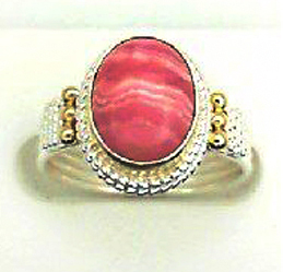 s.s. & gold vermeil 9.5x7.5mm rhodocrosite beaded & ribbed ring by Michou (one-of-a-kind)