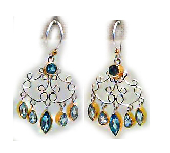 s.s. & gold vermeil Blue Topaz & Swiss Blue Topaz chandelier french wire earrings by Michou