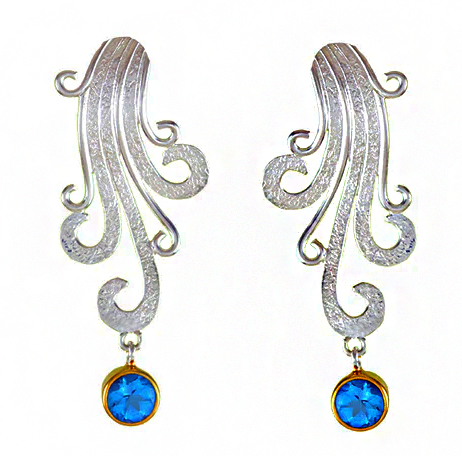 s.s. & gold vermeil Blue Topaz dangle from curling wave post earrings by Michou