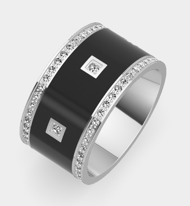 Sterling silver black color ceramic .86 ct tw lab diamond fashion ring