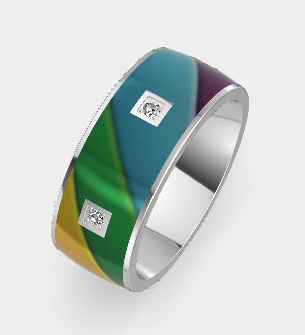 Sterling silver multi color ceramic .09 ct tw lab diamond fashion ring