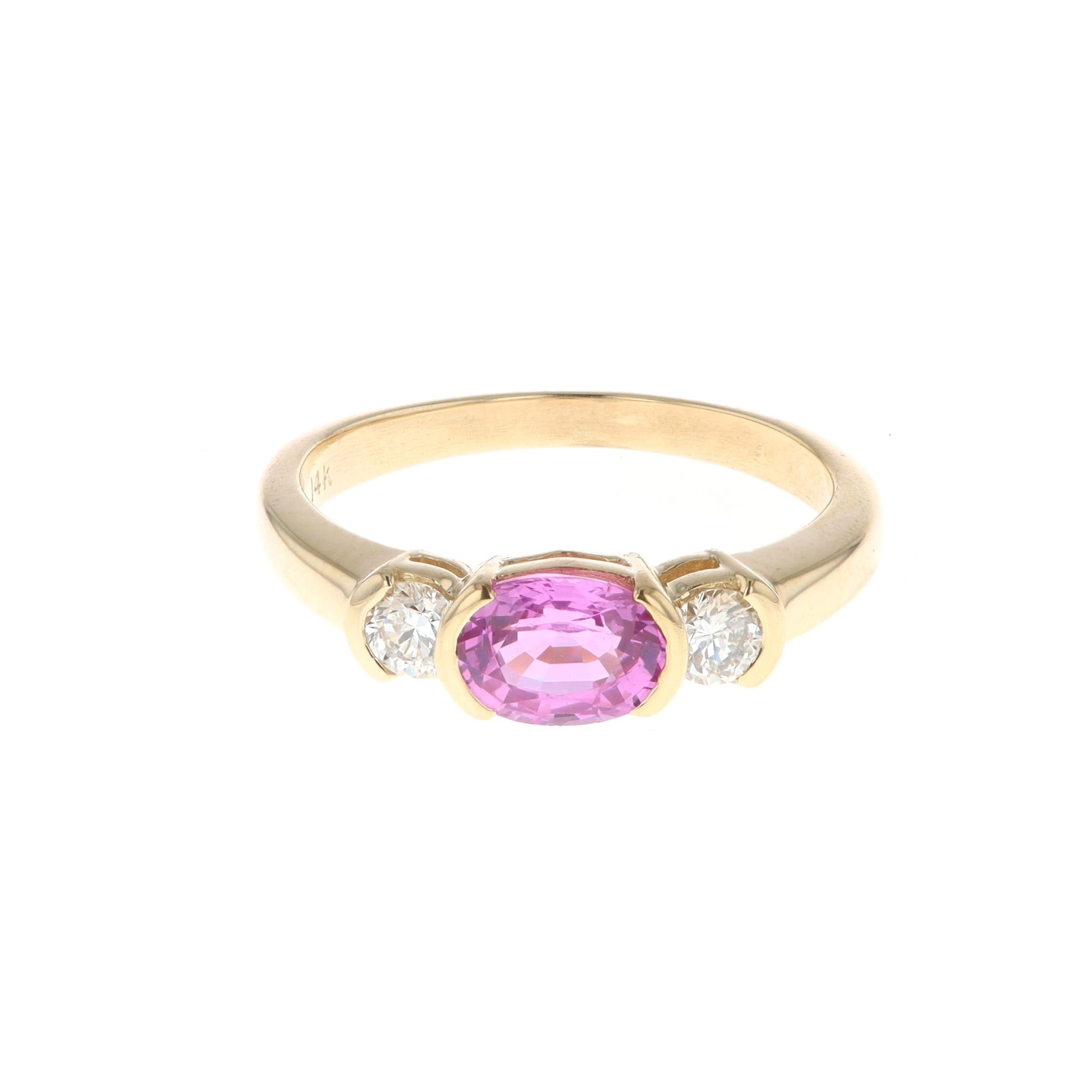 14KT YG 2=0.20 CTW OV PNK SAPH = 0.88CT RG 3.6GR