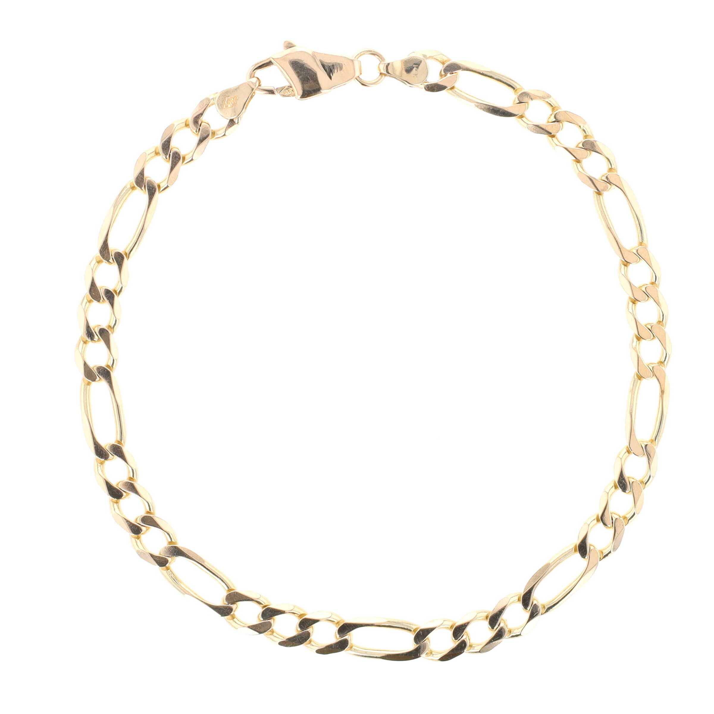 14K Yellow Gold Figaro Link 5.5 mm 9.25 Inch Bracelet, Estate 