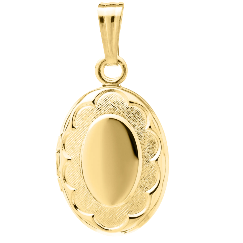 14k Gold Filled Scalloped Edge 10 x 20 mm Oval Locket 15 Inch Chain Necklace 