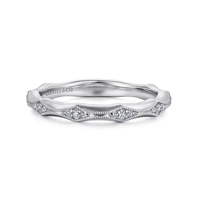 14k White Gold 0.12 Carat Diamond Vintage Inspired Band, Gabriel & Co.