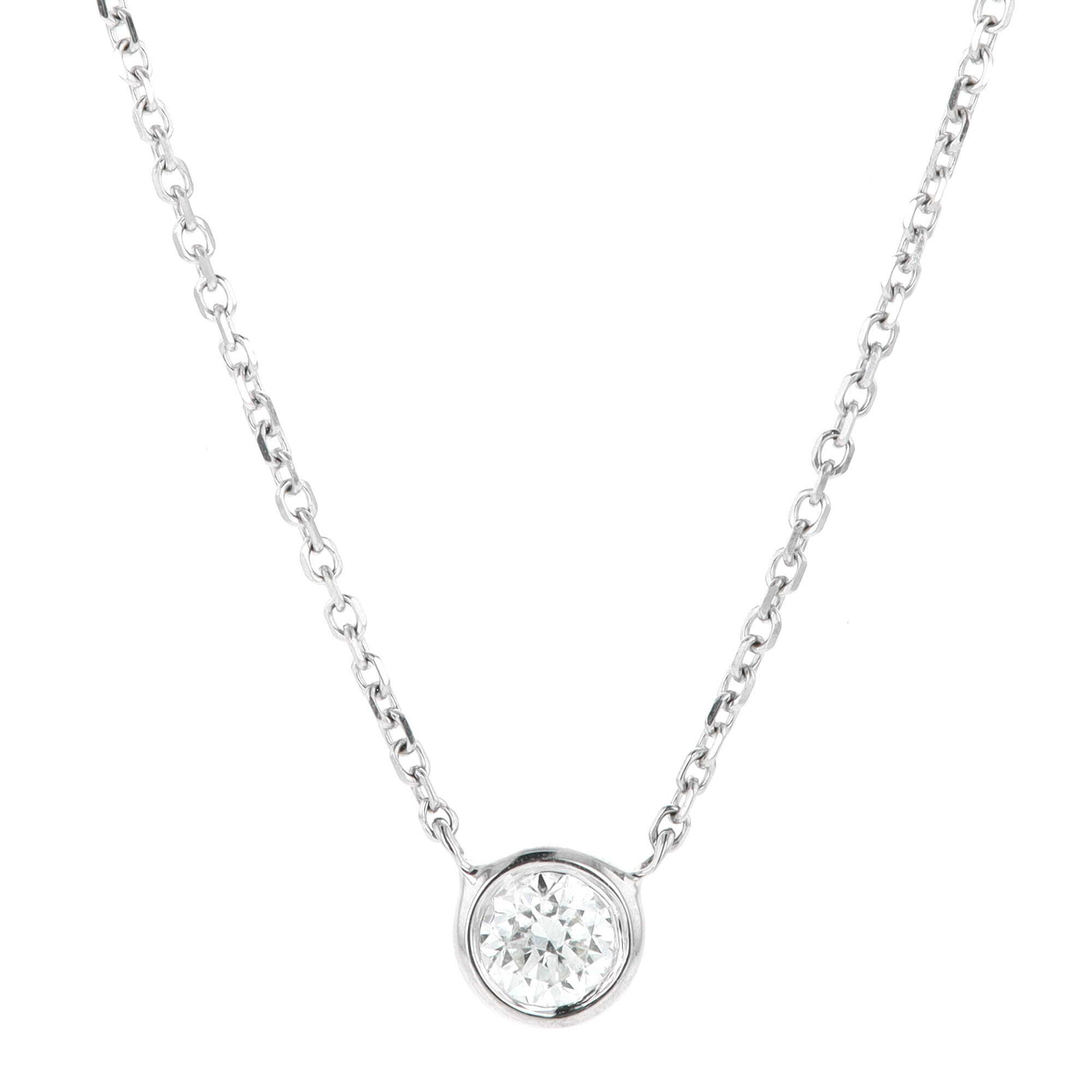 14k White Gold 0.25 Carat Diamond Solitaire Bezel Set 16-18 Inch Necklace