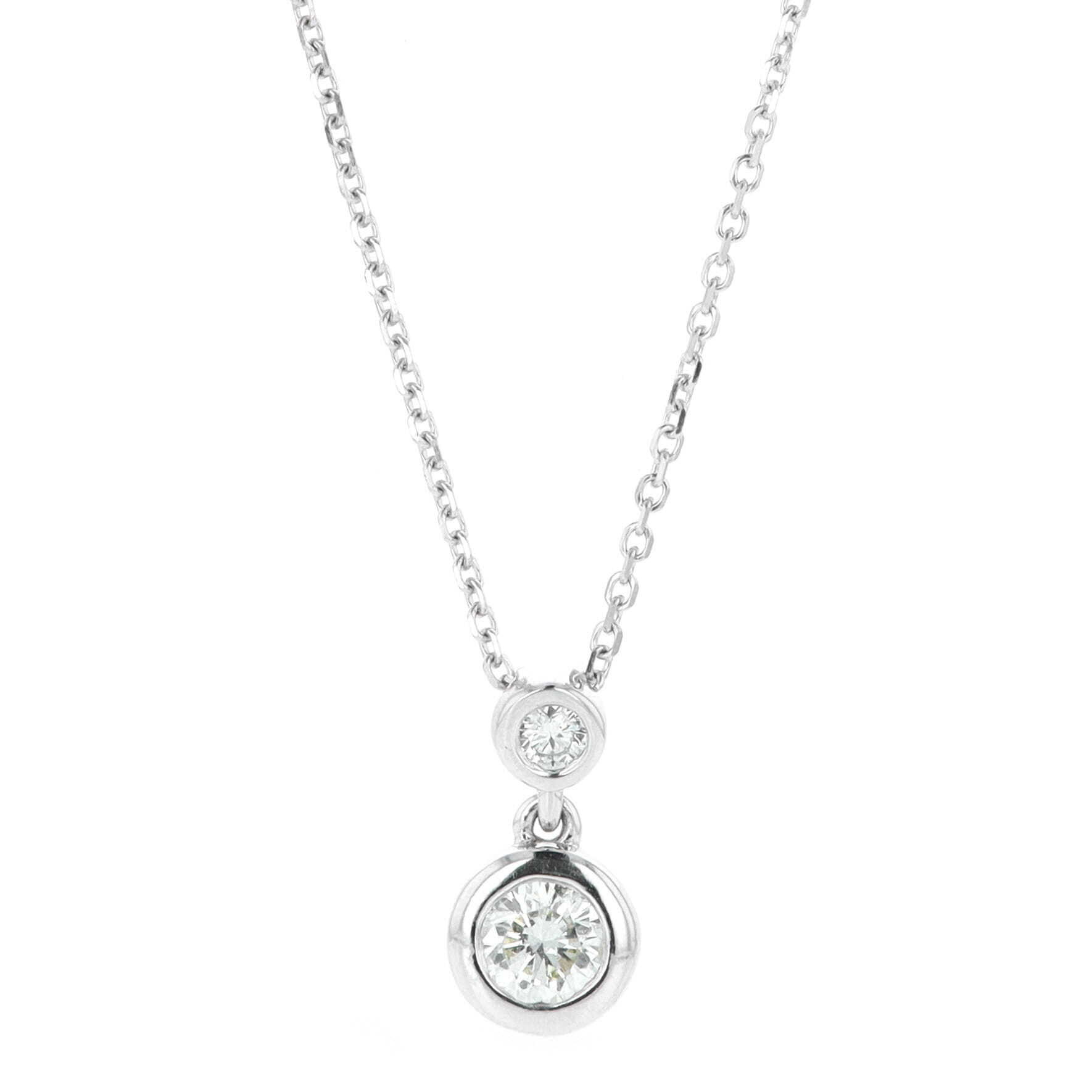 14k White Gold 0.38 Carat Diamond Bezel Set Drop Pendant 16-18 Inch Necklace