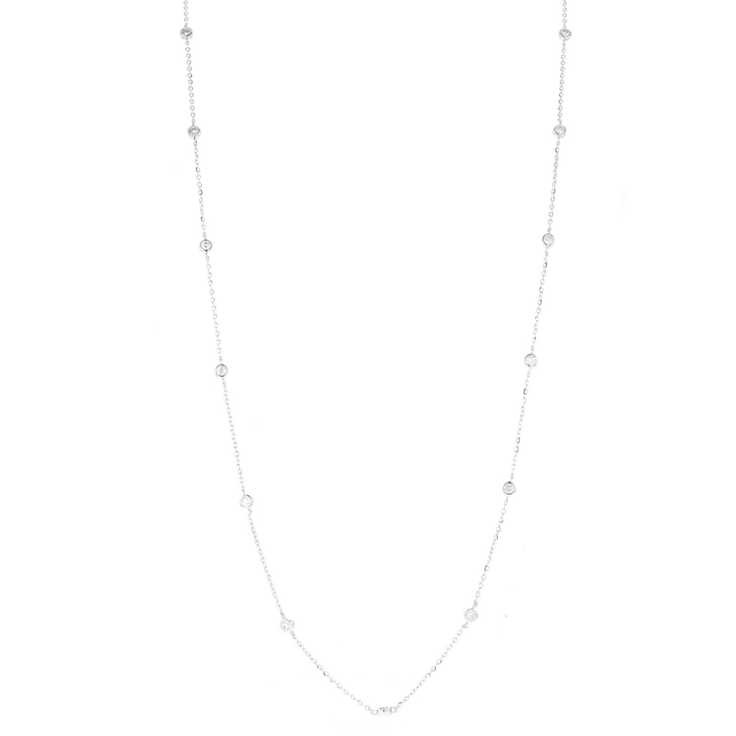 14k White Gold 0.49 Carat Diamonds By The Yard Bezel Set Stationed Necklace
