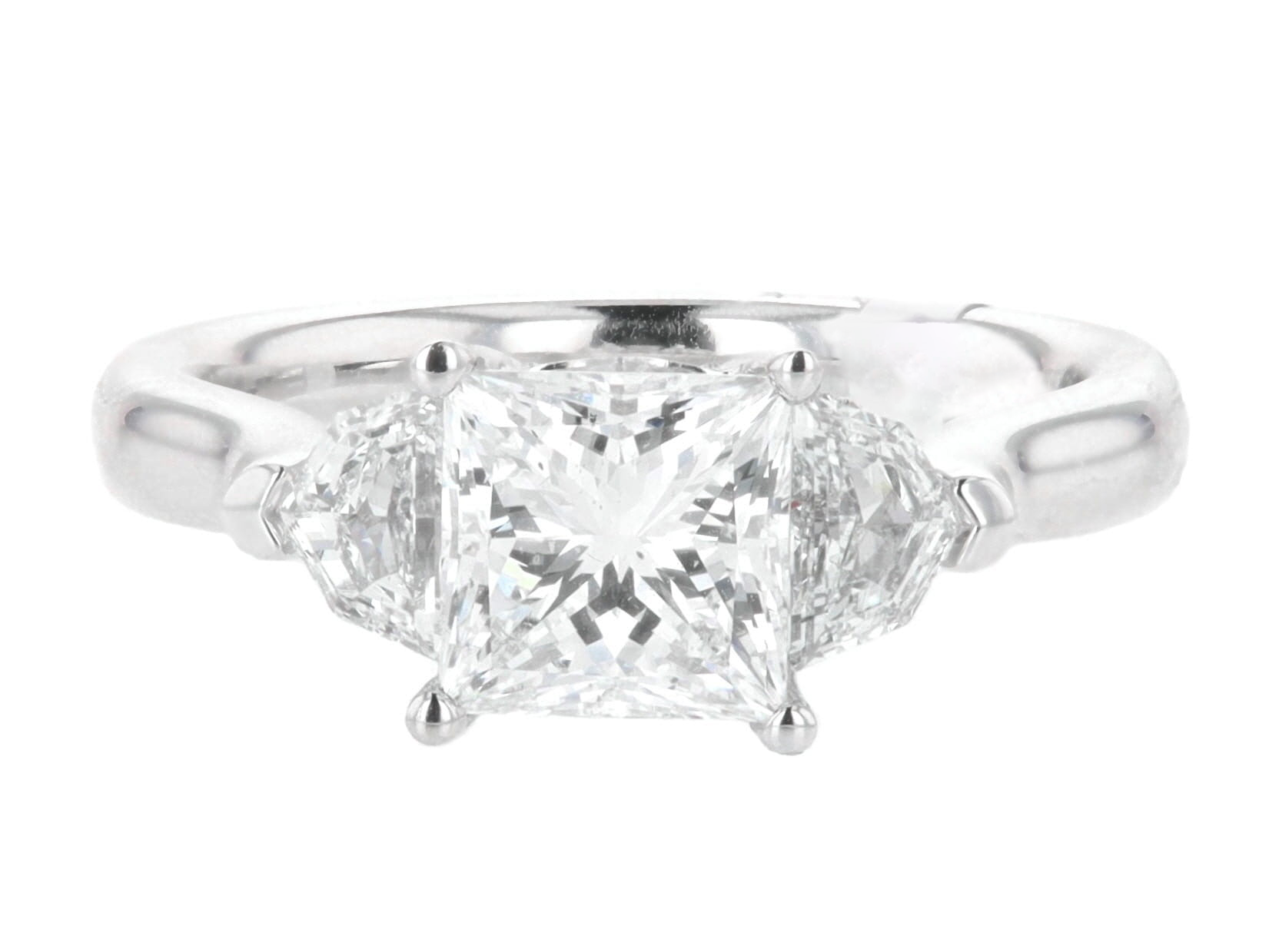 14k White Gold 1.79 Carat Princess & Shield Cut Three Stone Diamond Accent Engagement Ring 