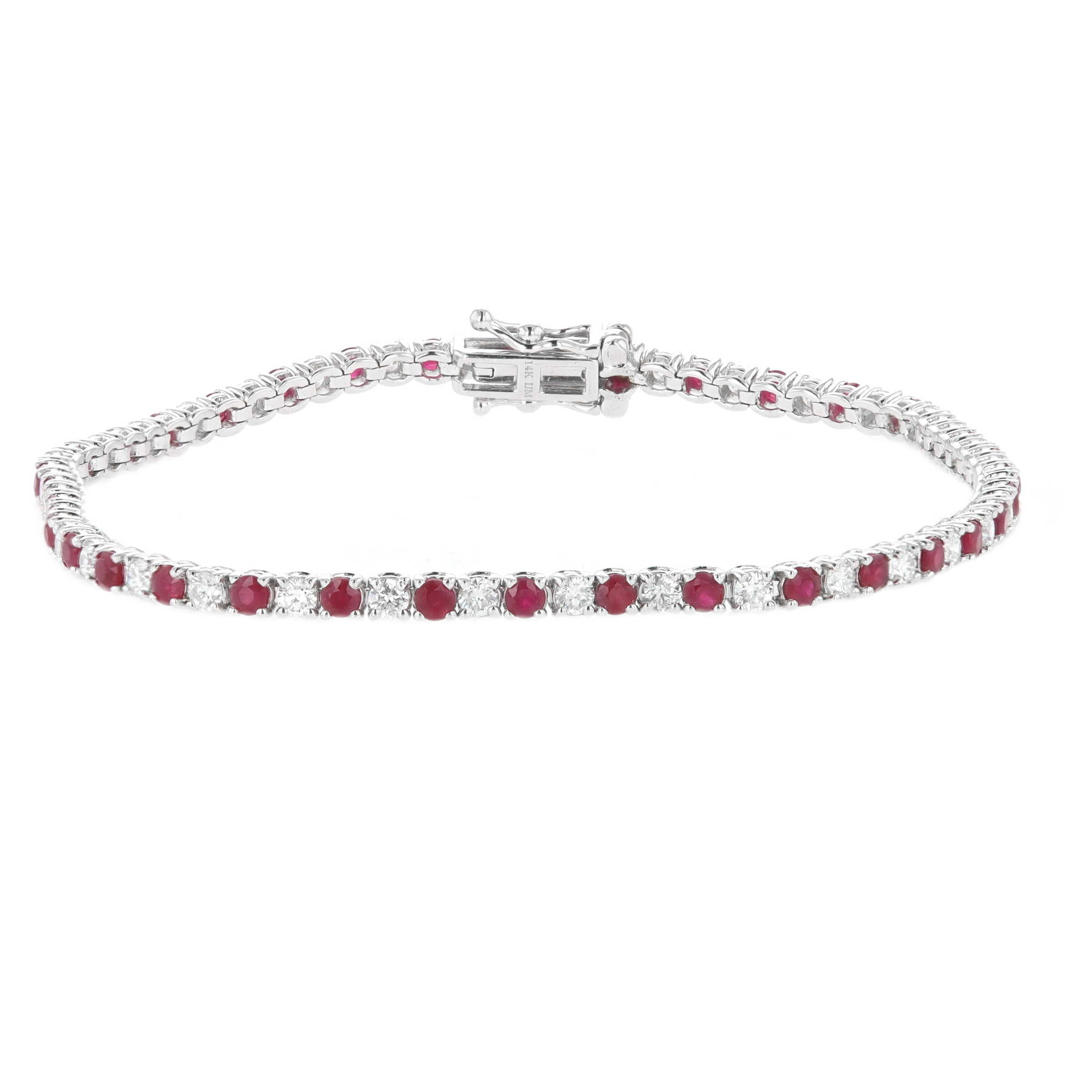 14k White Gold 2.16 Carat Ruby & 1.50 Carat Diamond Tennis Style 7 Inch Bracelet 