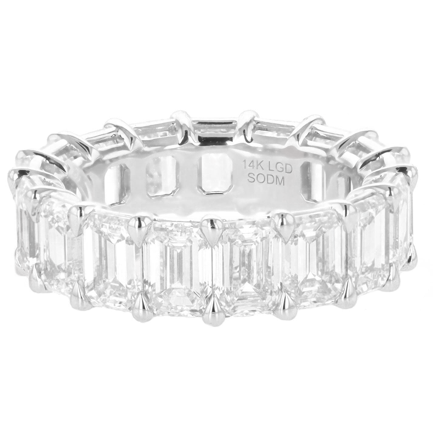 14k White Gold 7.50 Carat Emerald Cut Lab Grown Diamond Eternity Band 