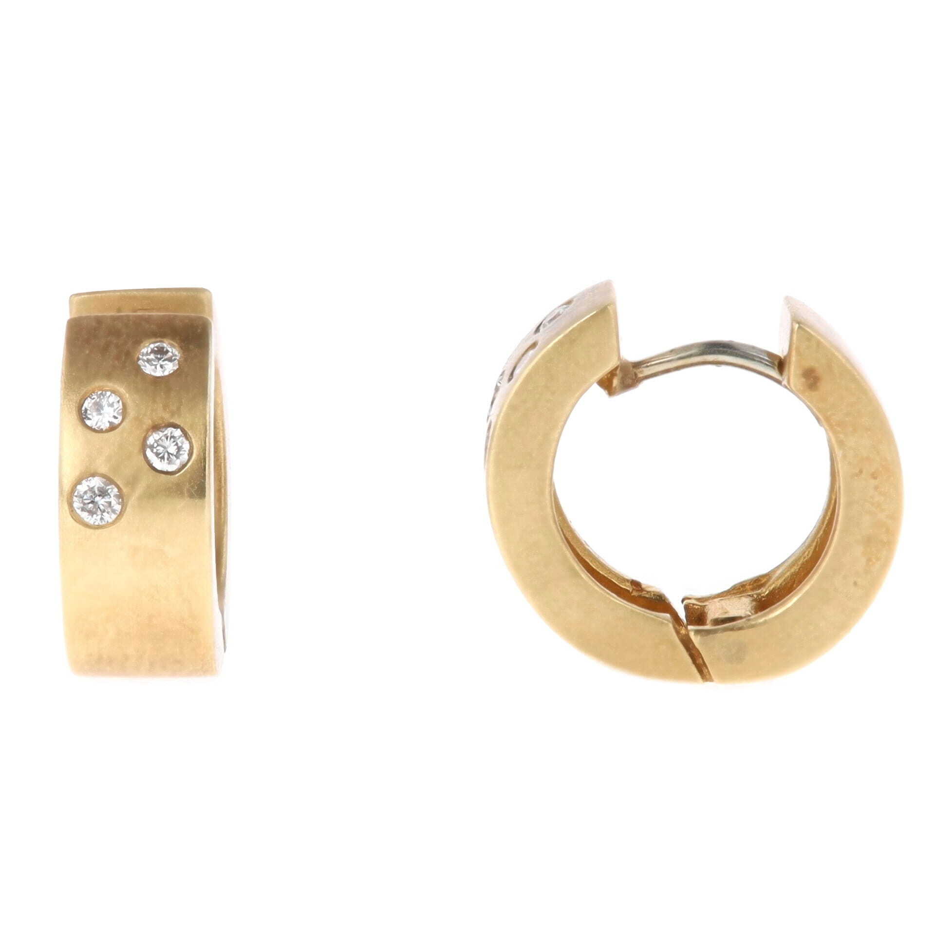 14k Yellow Gold 0.08 Carat Diamond Scattered Satin Finish Huggie Hoop Earrings 