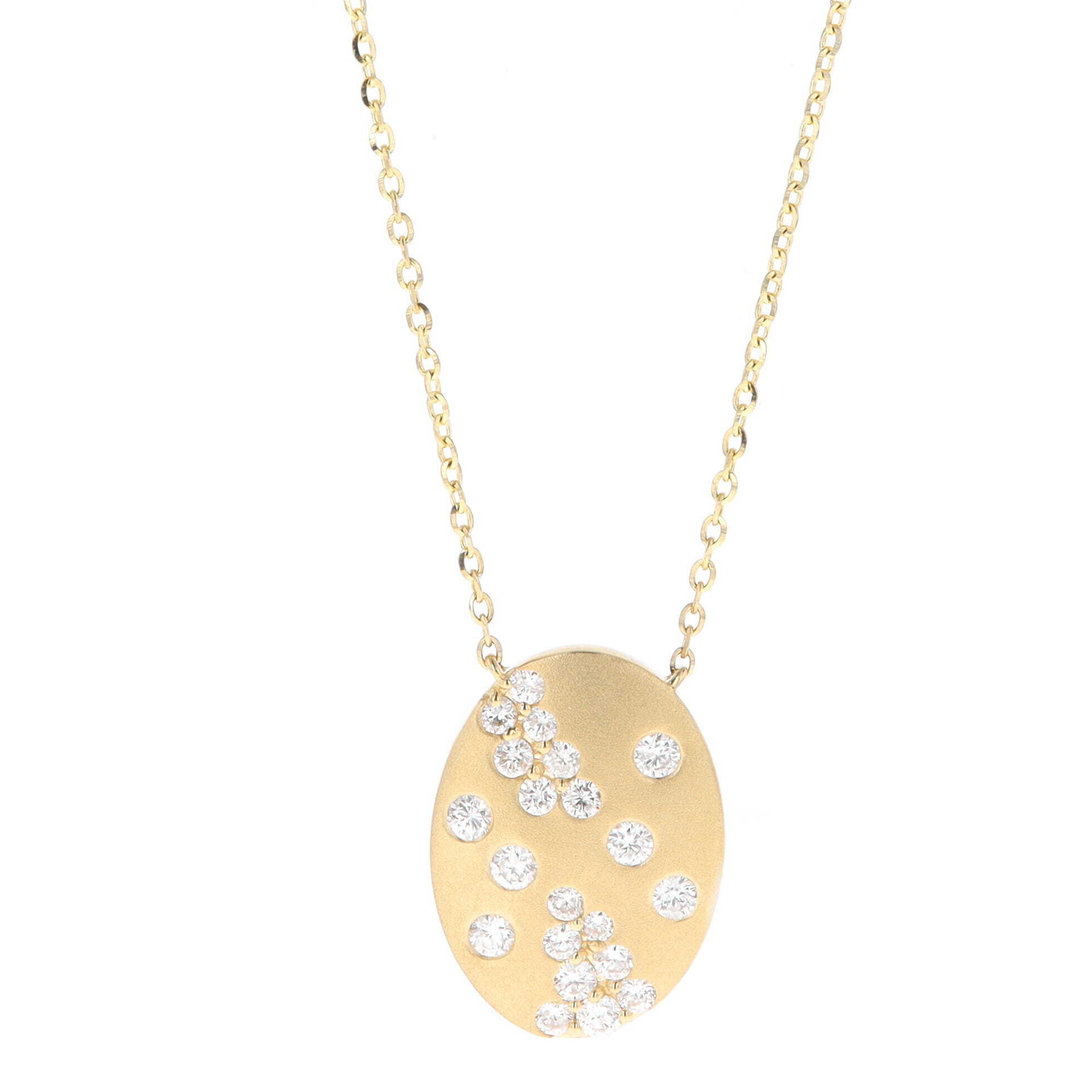14k Yellow Gold 0.33 Carat Diamond Scattered Oval 16-18 Inch Necklace 
